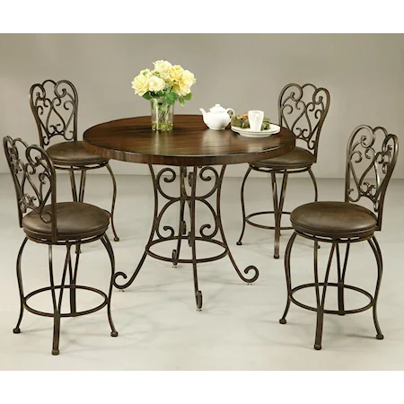 5 Piece Round Wood Top Table & 26" Counter Stool Set